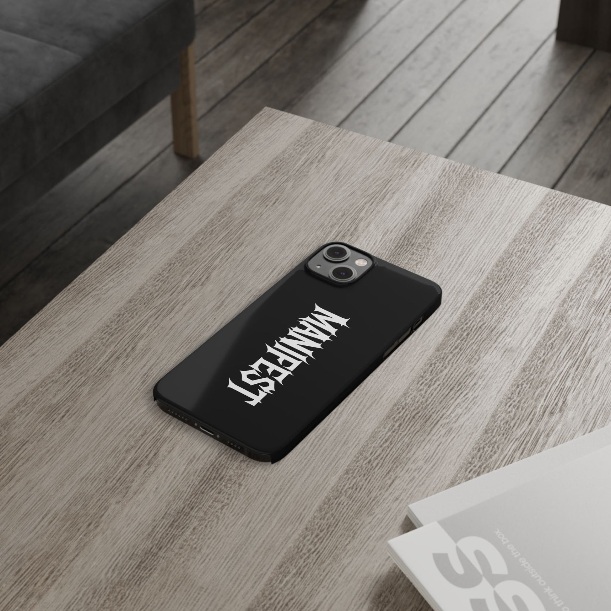 Edgy Slim Phone Cases with 'Manifest' Design, Aesthetic Phone Cover, Cool Gift, Modern Phone Case, Unique Cellphone Accessory