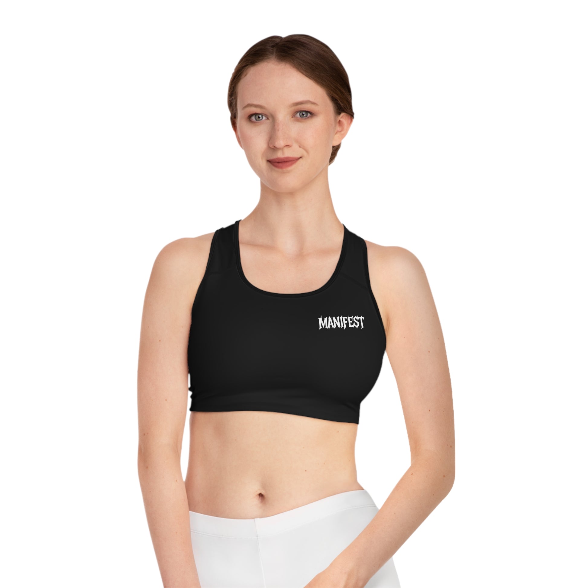 Manifest Black Sports Bra - Motivational Activewear, Workout Top, Yoga Bra, Anniversary Gift, Gift for Her