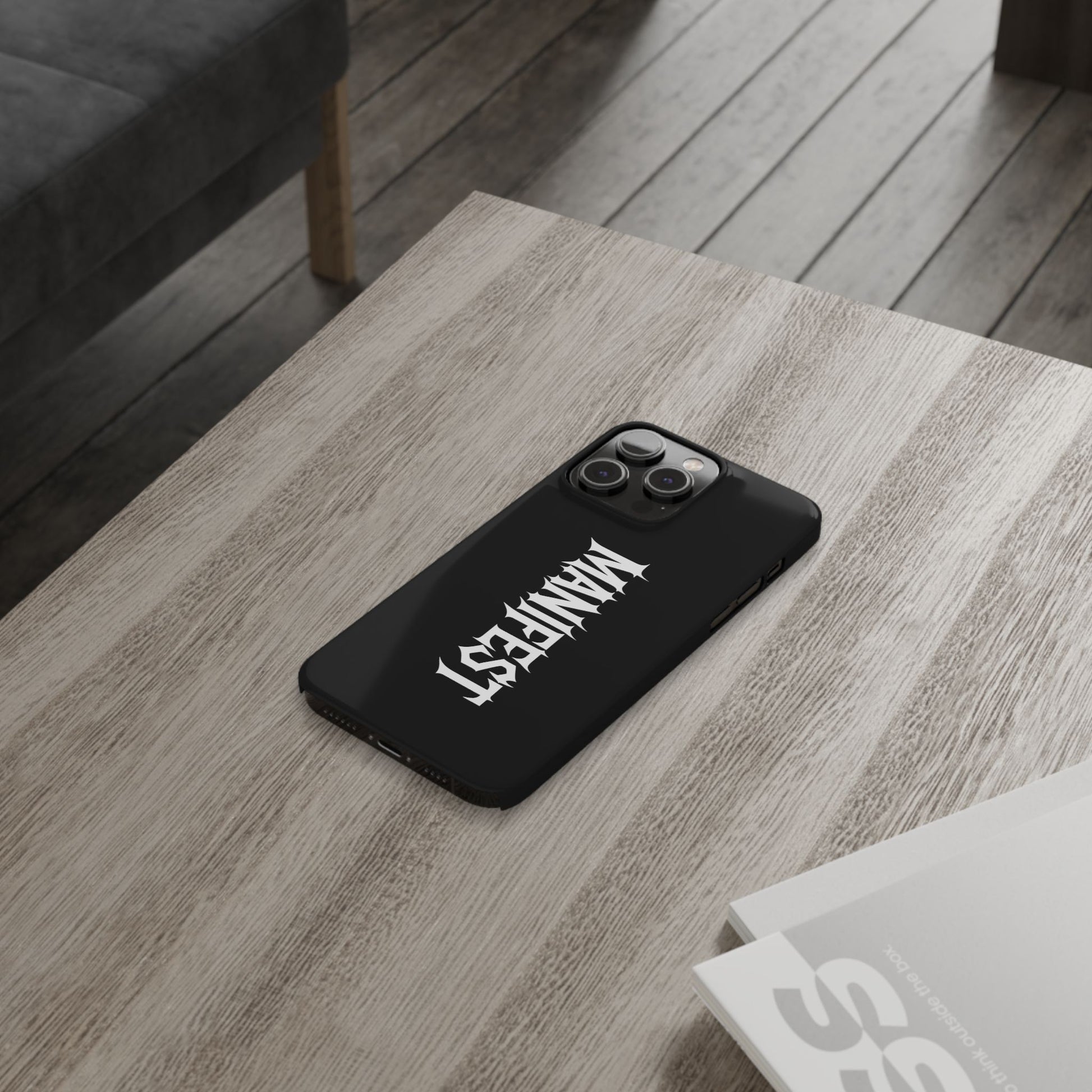 Edgy Slim Phone Cases with 'Manifest' Design, Aesthetic Phone Cover, Cool Gift, Modern Phone Case, Unique Cellphone Accessory