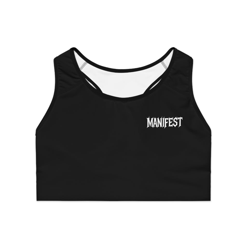 Manifest Black Sports Bra - Motivational Activewear, Workout Top, Yoga Bra, Anniversary Gift, Gift for Her
