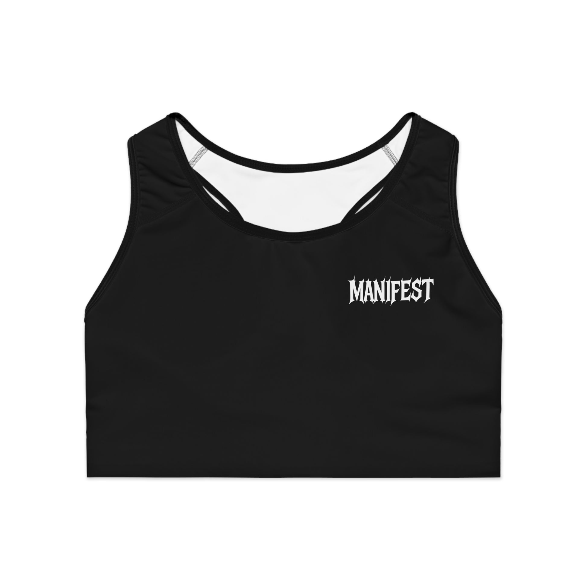 Manifest Black Sports Bra - Motivational Activewear, Workout Top, Yoga Bra, Anniversary Gift, Gift for Her