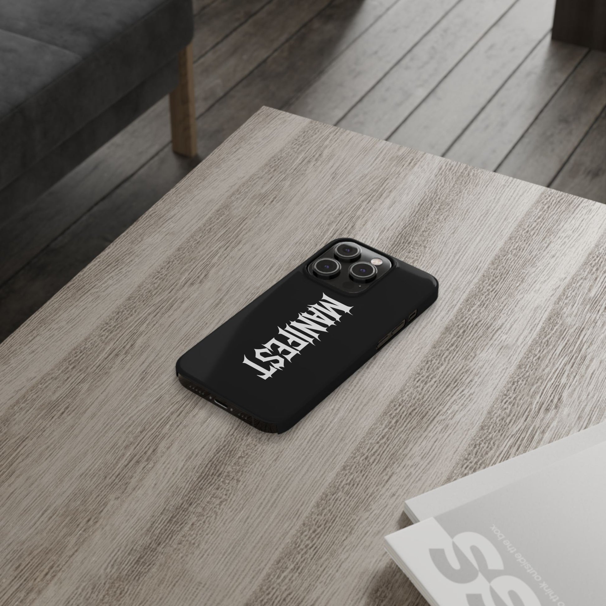 Edgy Slim Phone Cases with 'Manifest' Design, Aesthetic Phone Cover, Cool Gift, Modern Phone Case, Unique Cellphone Accessory