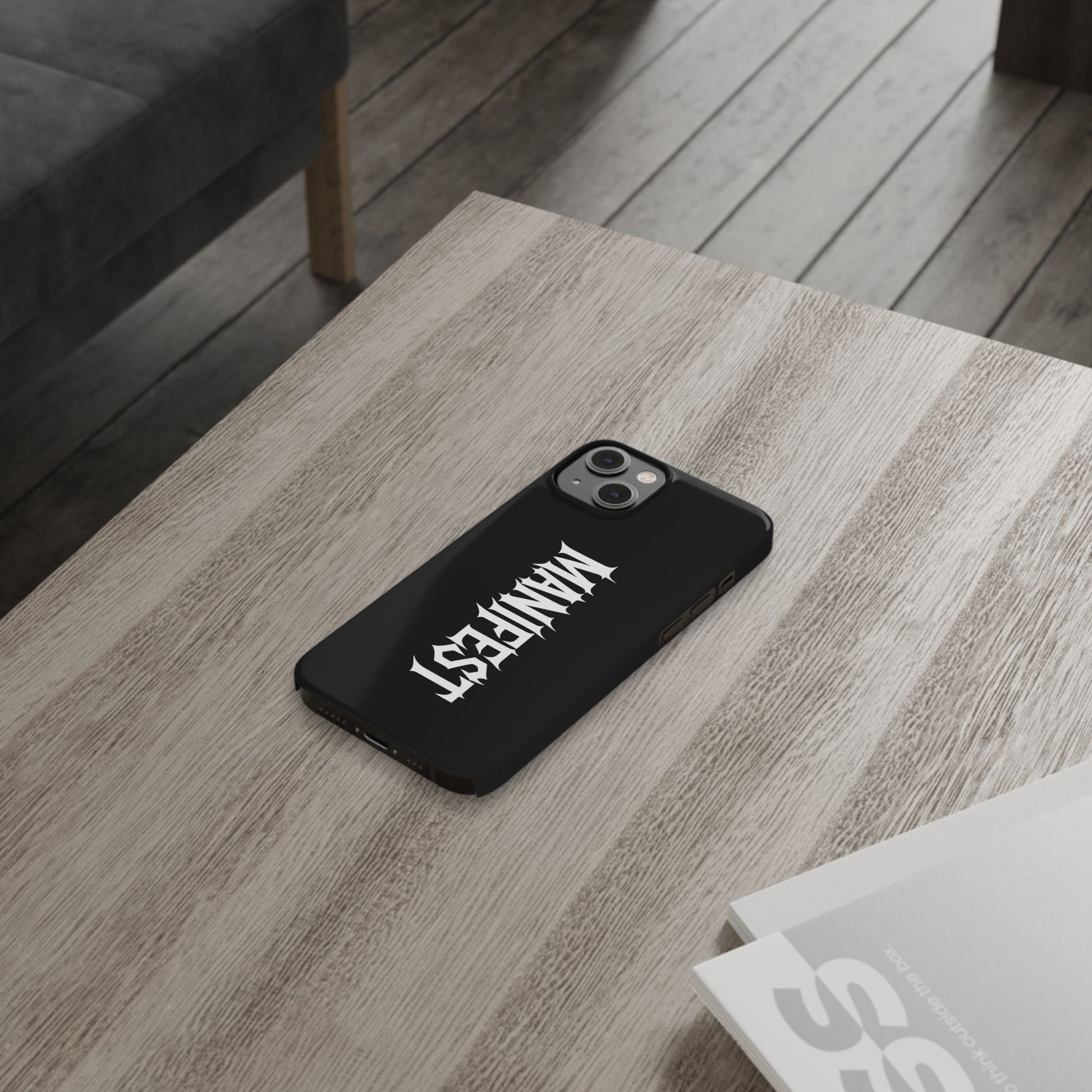 Edgy Slim Phone Cases with 'Manifest' Design, Aesthetic Phone Cover, Cool Gift, Modern Phone Case, Unique Cellphone Accessory
